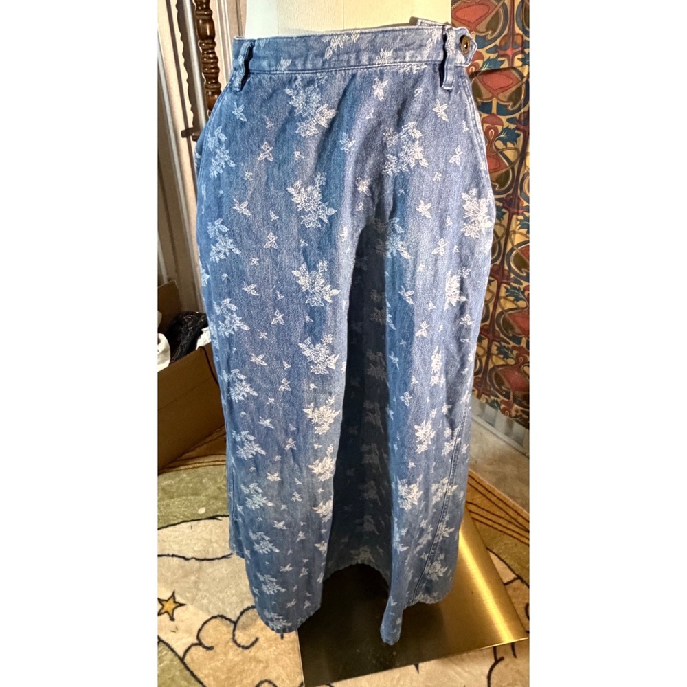 Liz Claiborne Lizwear Petite Blue Floral Denim Maxi Skirt Vintage 90s Size 8P